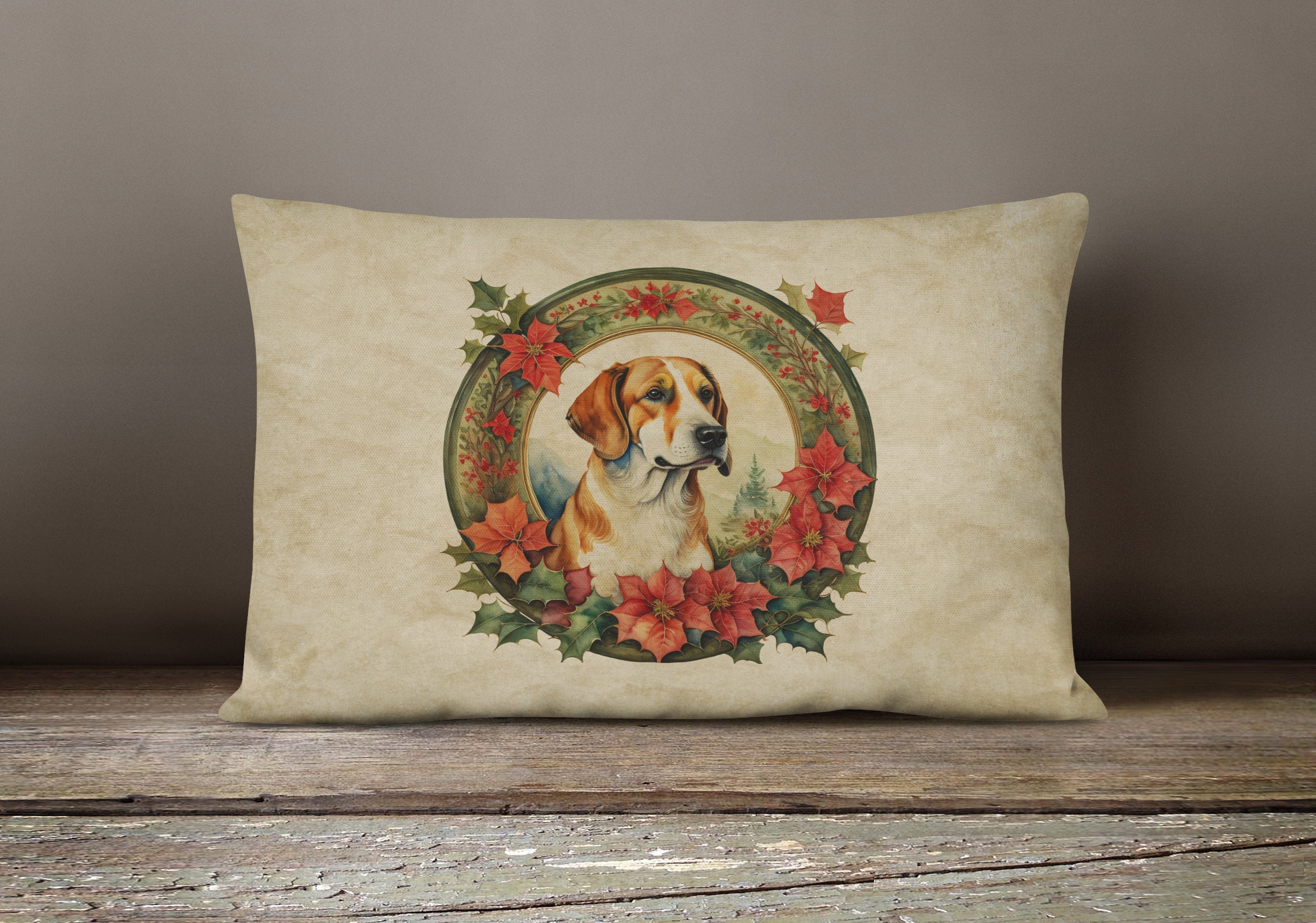 English Foxhound Christmas Flowers Throw Pillow