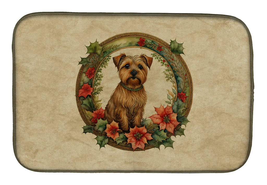 Norfolk Terrier Christmas Flowers Dish Drying Mat