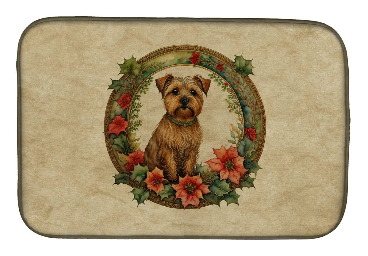 Norfolk Terrier Christmas Flowers Dish Drying Mat