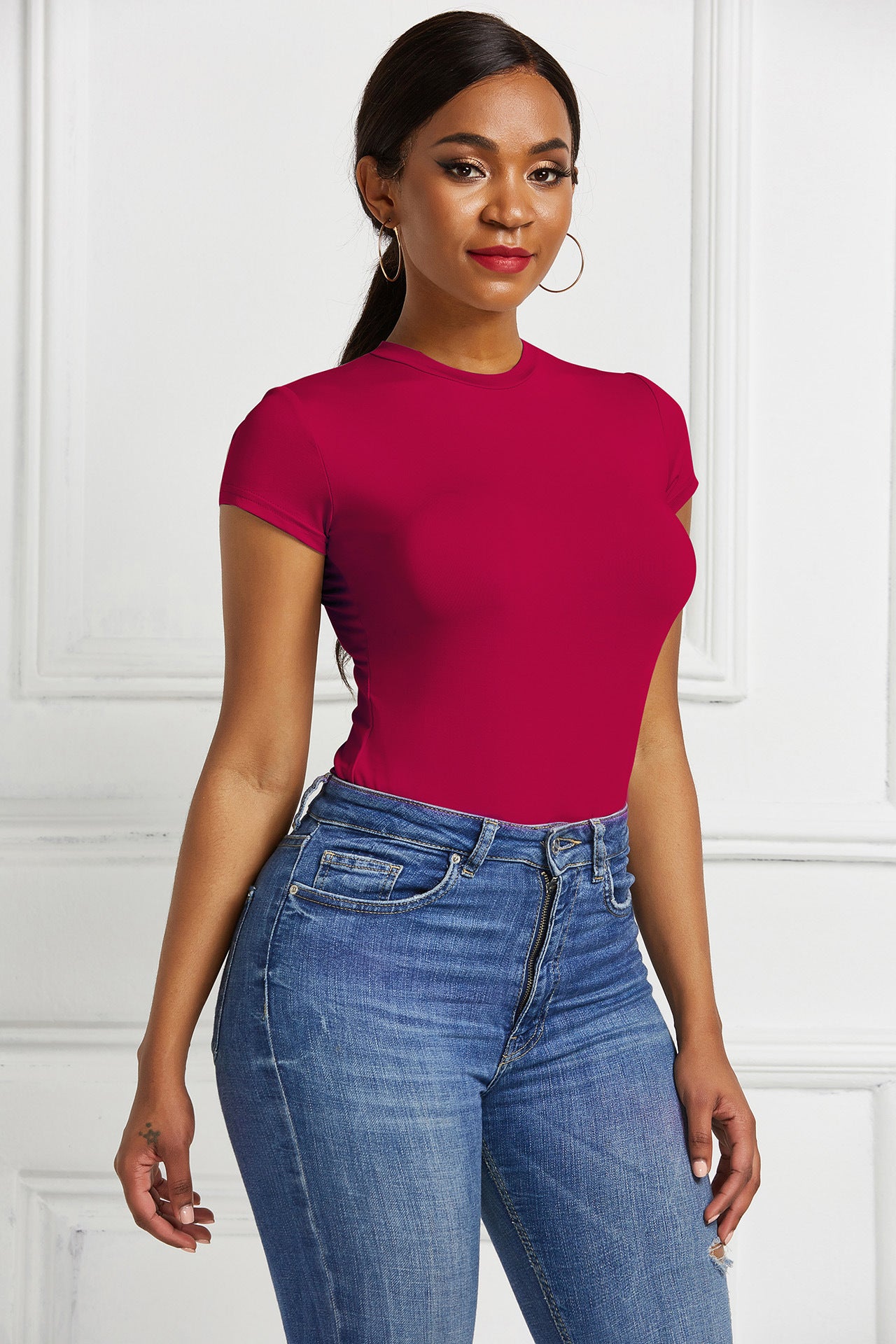Women's Summer Short-Sleeve Stretch Bodysuit