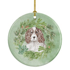 English Springer Spaniel Red and White Christmas Wreath Ceramic Ornament