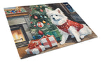 American Eskimo Cozy Christmas Glass Cutting Board