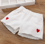 Heart Embroidery Side Ribbon Shorts for Women