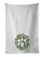 Bull Terrier Black and White Christmas Wreath Kitchen Towel Set of 2
