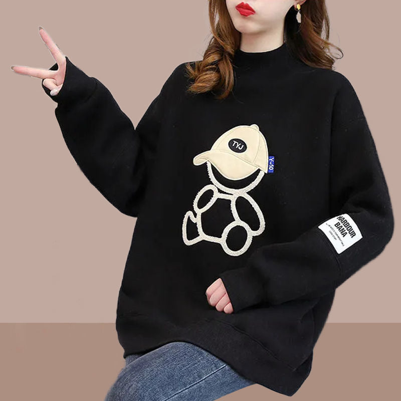 Casual Loose Cartoon Round Neck Cotton Sweater