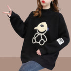Casual Loose Cartoon Round Neck Cotton Sweater