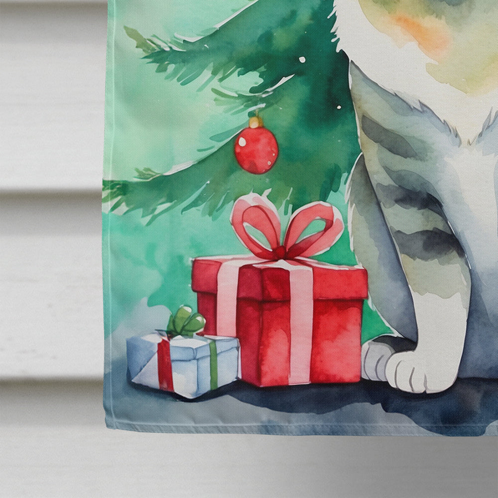 Raas Cat By the Christmas Tree House Flag