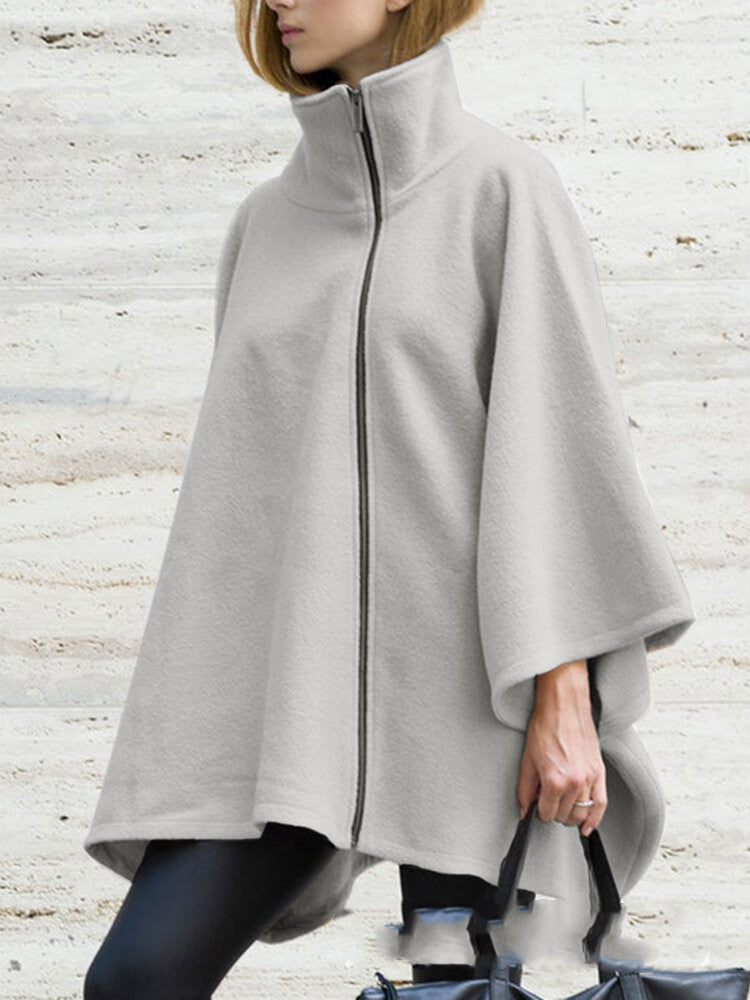 Plus Size Mid-Length Zipper Long-Sleeved Jacket for Women