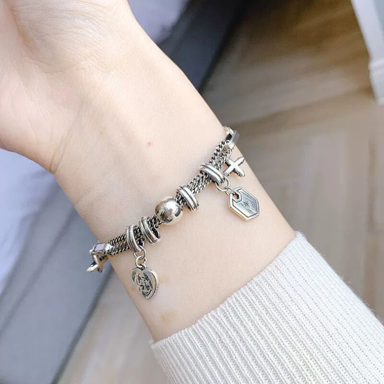 Thai Silver Cross Bracelet for Women in Heavy Industry