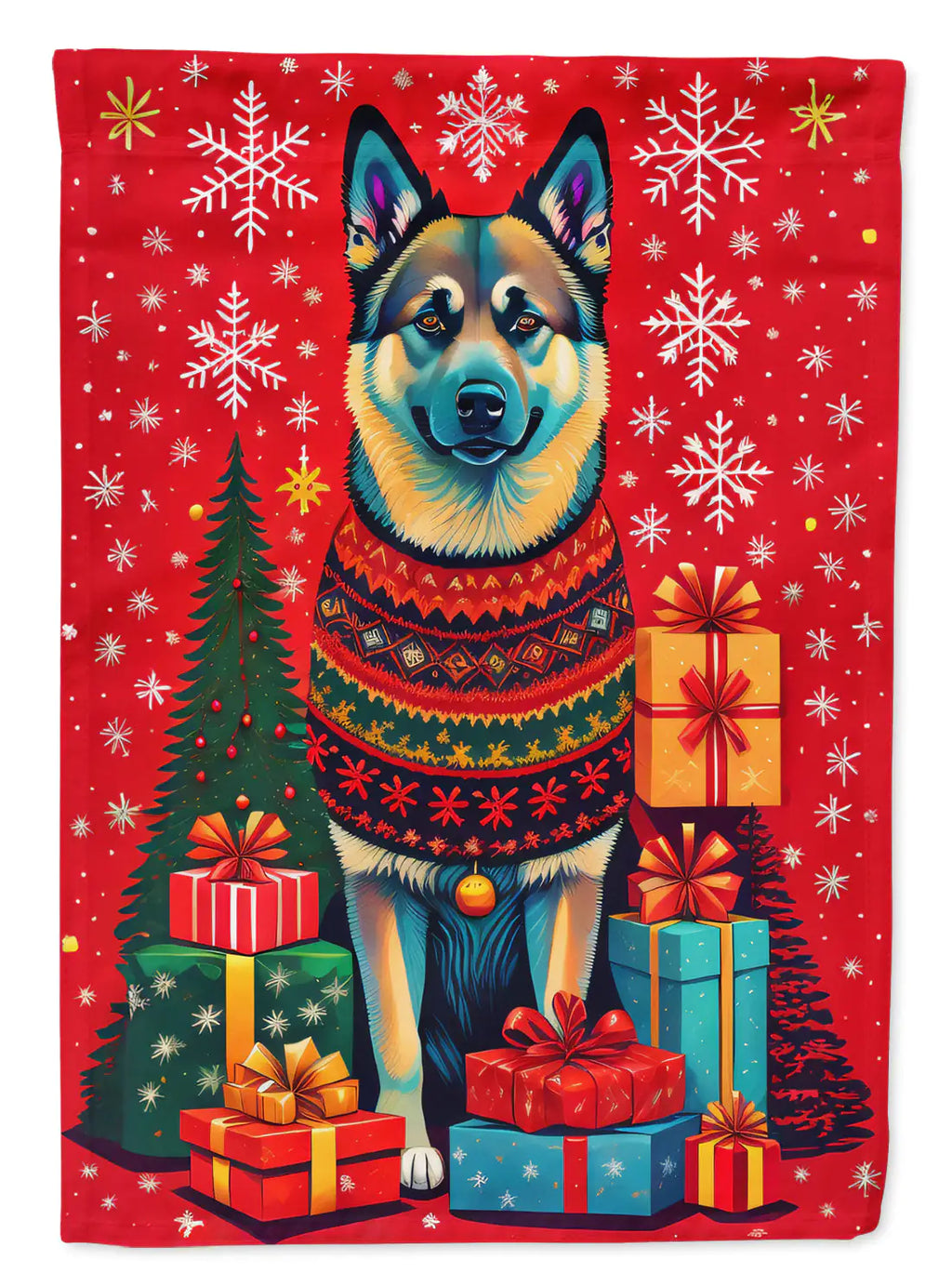Norwegian Elkhound Holiday Christmas Garden Flag