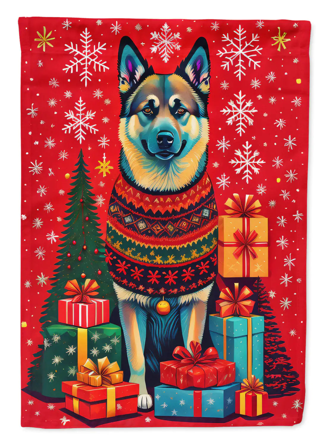 Norwegian Elkhound Holiday Christmas Garden Flag