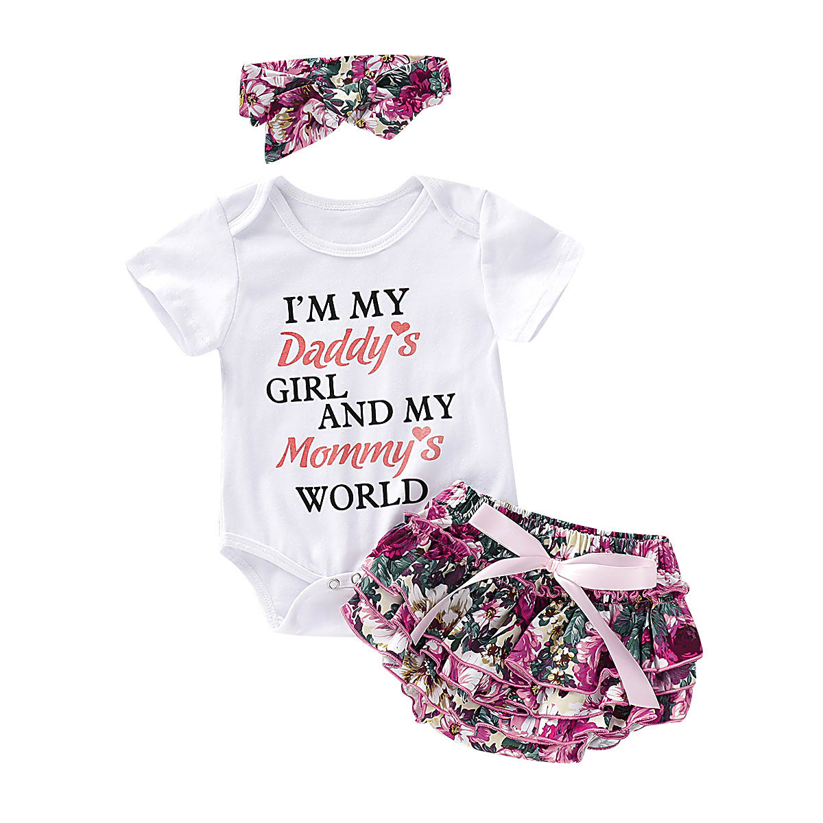 Summer Outfit Set for Girls - 3 Piece with Top, Shorts, Headband