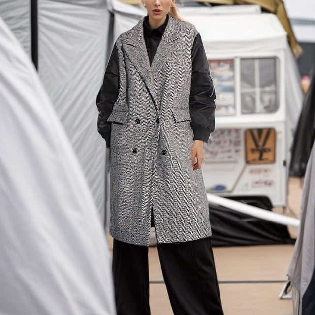 Elegant Contrast Color Long Trench Coat for Women 2024
