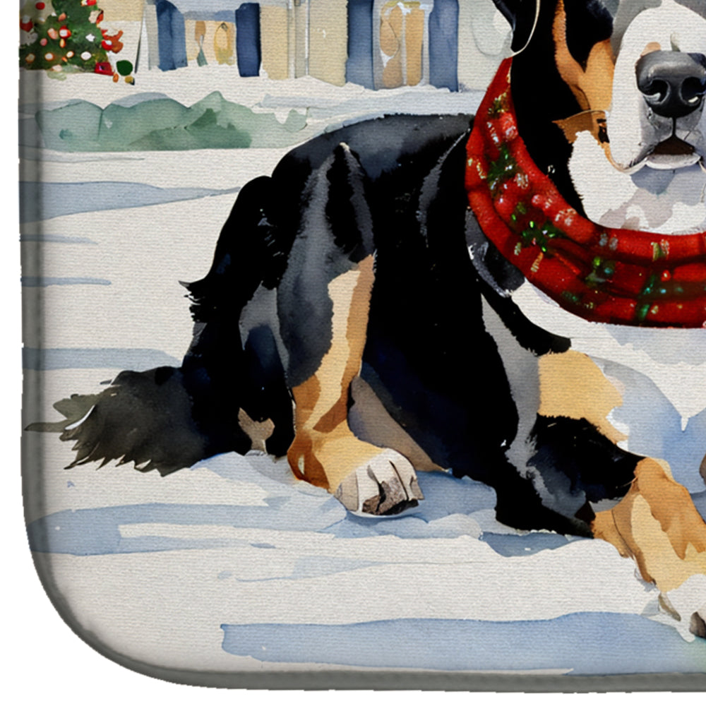 Entlebucher Mountain Dog Cozy Christmas Dish Drying Mat