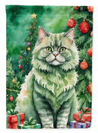 Selkirk Rex Cat By the Christmas Tree Garden Flag
