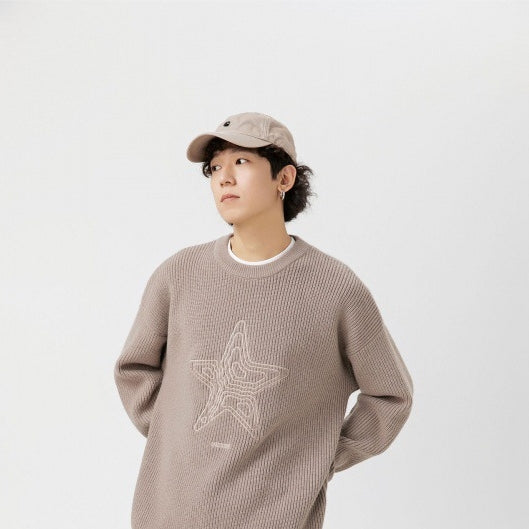 Retro Crew Neck Five-Star Knitted Sweater for All