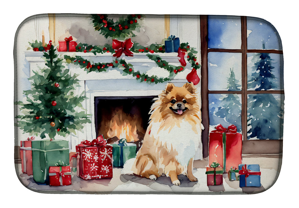 Pomeranian Cozy Christmas Dish Drying Mat