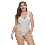 Plus Size White Lace Sheer Bodysuit and Lingerie