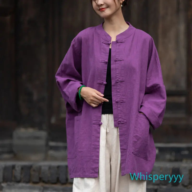 Women's Cotton Hemp Zen Cardigan - Traditional Kung Fu Style