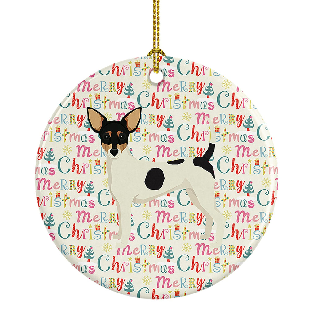 Toy Fox Terrier Merry Christmas Ceramic Ornament