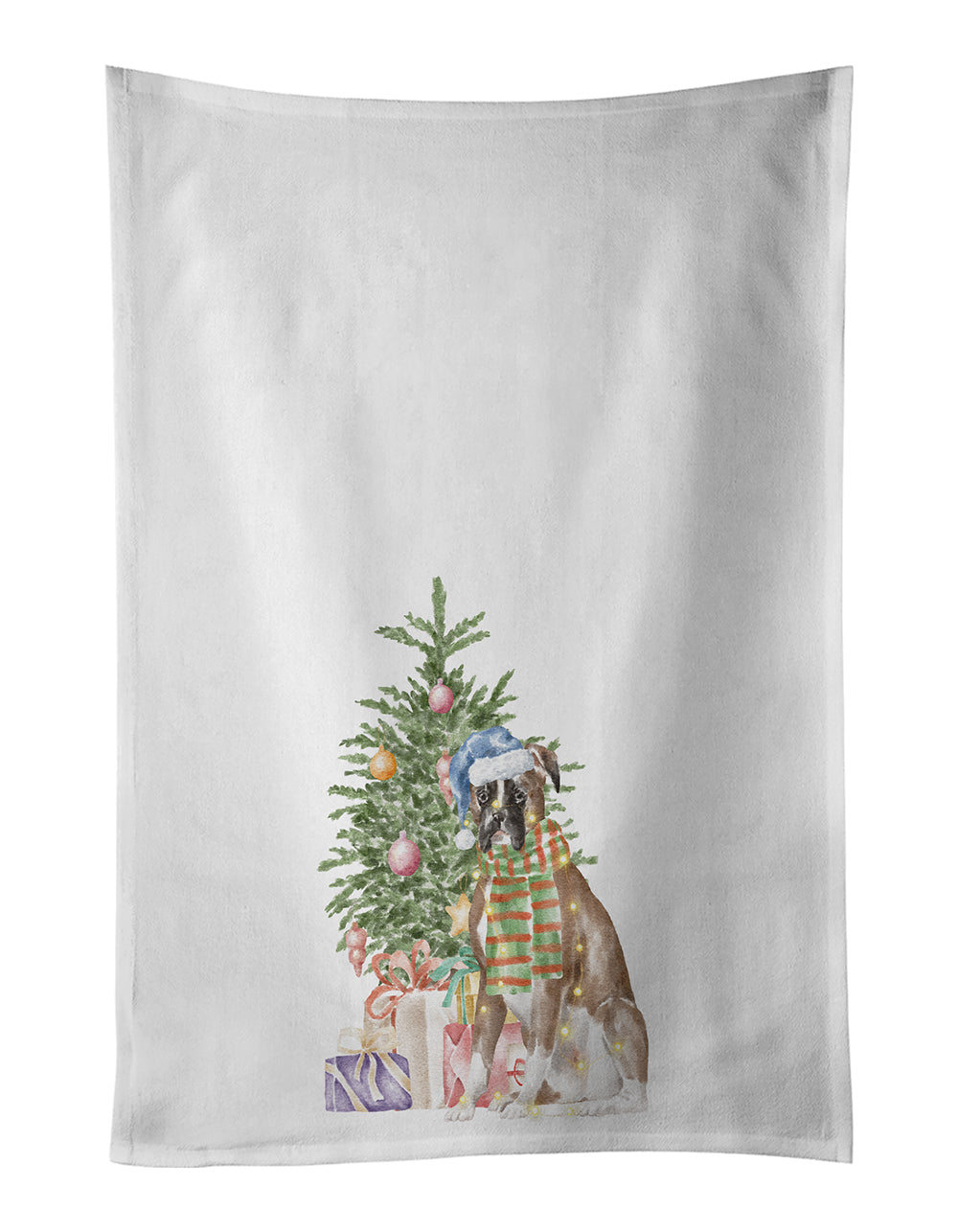 Boxer Christmas Presents and Tree Kitchen Towel Set of 2