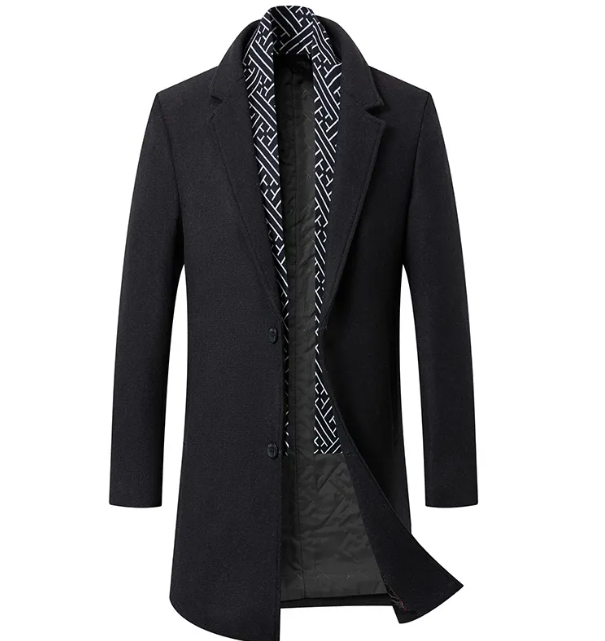 Mid-Length Woolen Scarf Coat
