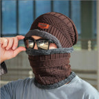 Men's Outdoor Warm Scarf & Fluff Hat | Embroidered Cap