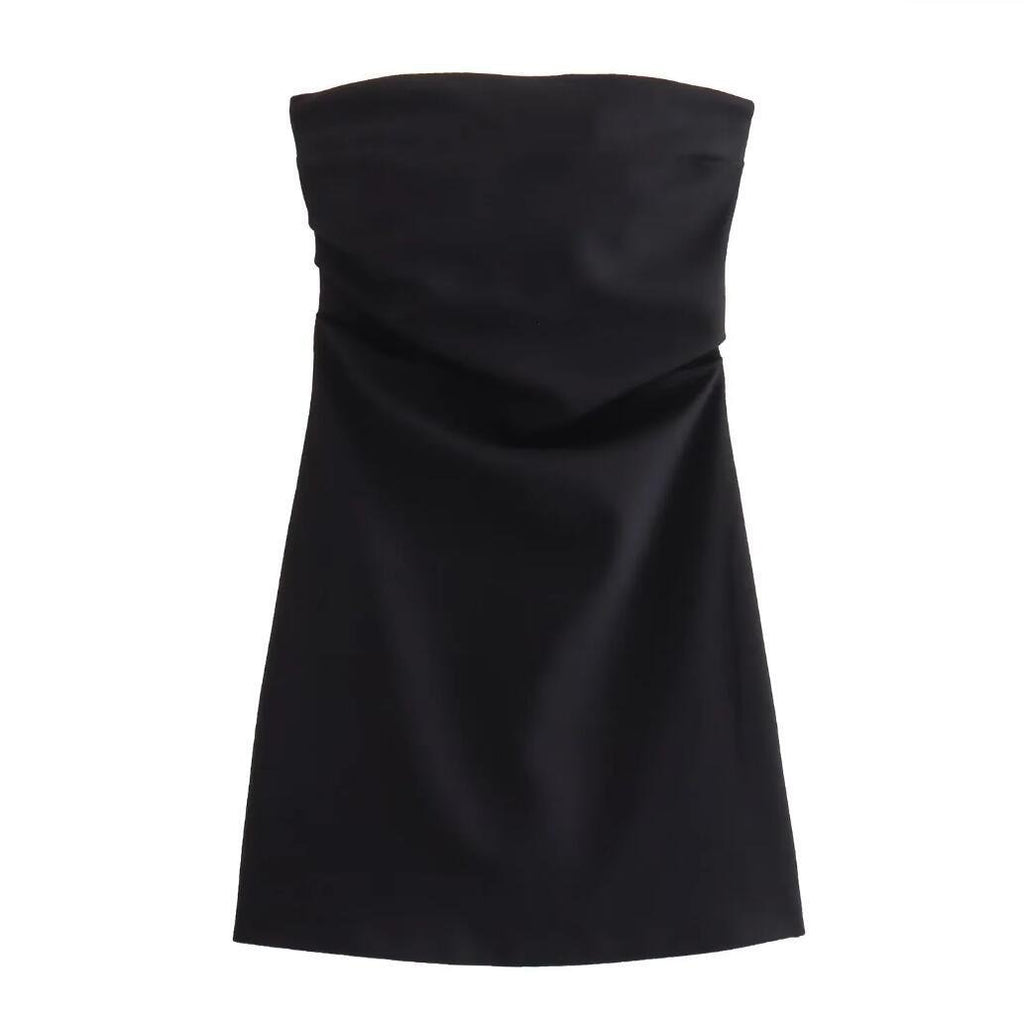 Off-Shoulder Collar Solid Color Tube Top Dress
