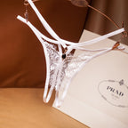 Translucent Lace Hollow Sexy Thong with Cross Design