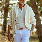 Men's Jacquard Sweater with Lapel and Long Sleeves