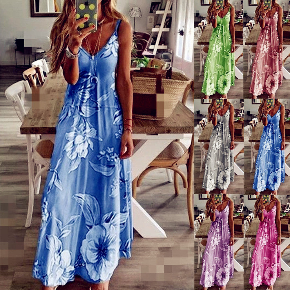 New European and American Floral Maxi Dress