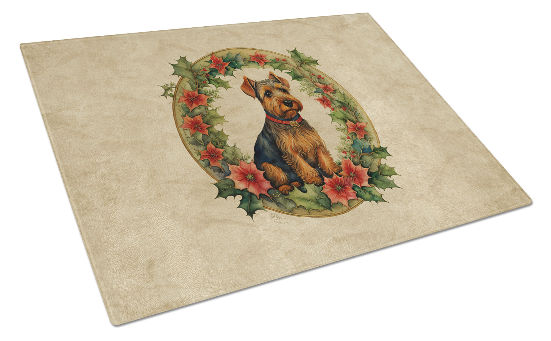Welsh Terrier Christmas Flowers Glass Cutting Board
