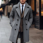Men's Elegant Long Double-Breasted Wool Coat for Fall/Winter