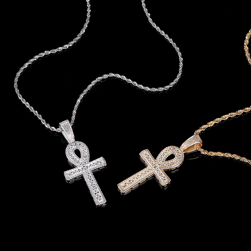 Micro Inlaid Zircon Ankh Cross Pendant Necklace