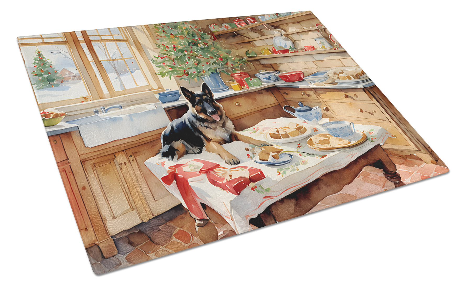 German Shepherd Christmas Cookies Glass Cutting Board