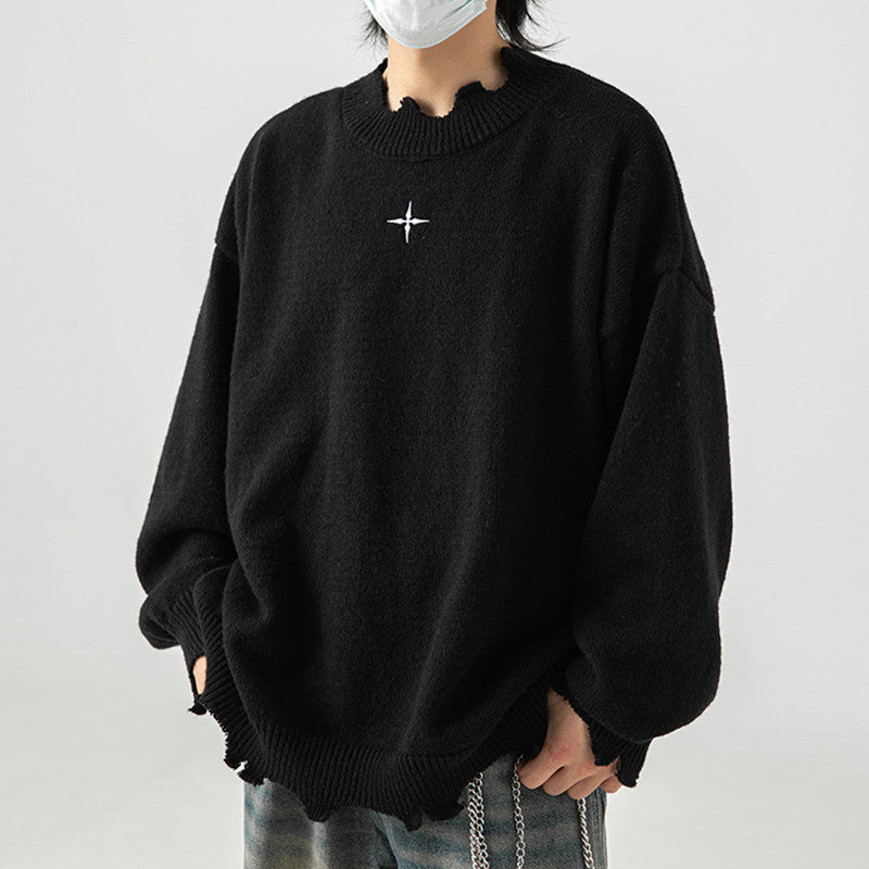 Irregular Raw Hem Knit Sweater for Men and Women