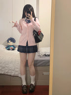 Cute Knitted Cardigan - Pink Blue Black JK Style