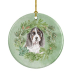 Basset Hound Puppy Tricolor Christmas Wreath Ceramic Ornament