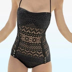Black Crochet Lace One-Piece Swimsuit