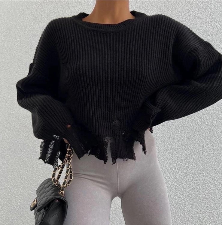 Casual Knitted Ripped Sweater for Unique Style
