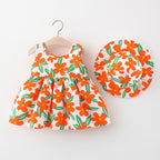 Children's Summer Sleeveless Flower Dress with Hat