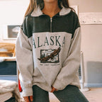 Women's Fashion Zip Print Long Sleeve Sweatshirt | Streetwear