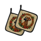 Rhodesian Ridgeback Christmas Flowers Pair of Pot Holders