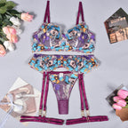 Romantic Floral Embroidery Lingerie Set with Bra & Thong