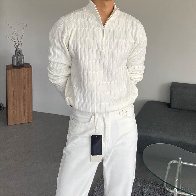 High-Grade Half Turtleneck Zipper Long Sleeve Sweater