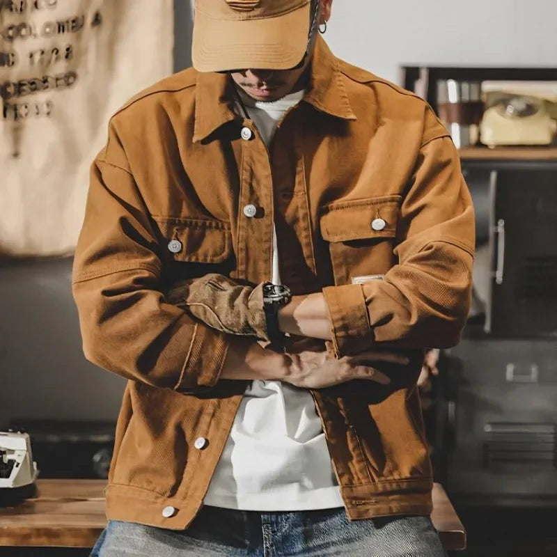 Brown Denim Jacket for Men - Trendy Autumn Style