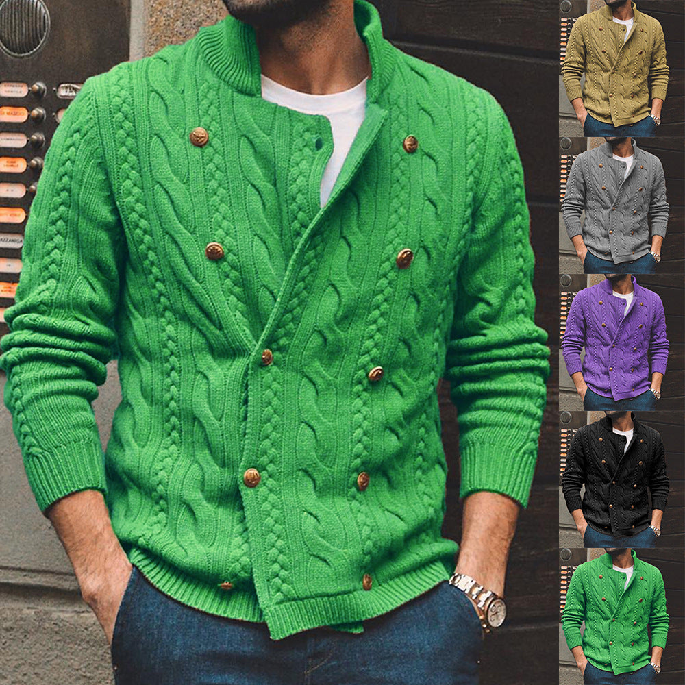 Men's Half Collar Double-breasted Knitted Sweater Coat