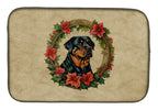 Rottweiler Christmas Flowers Dish Drying Mat