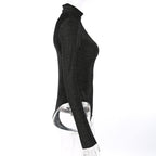 Black Gold Silk Sexy Mock Neck Bodysuit