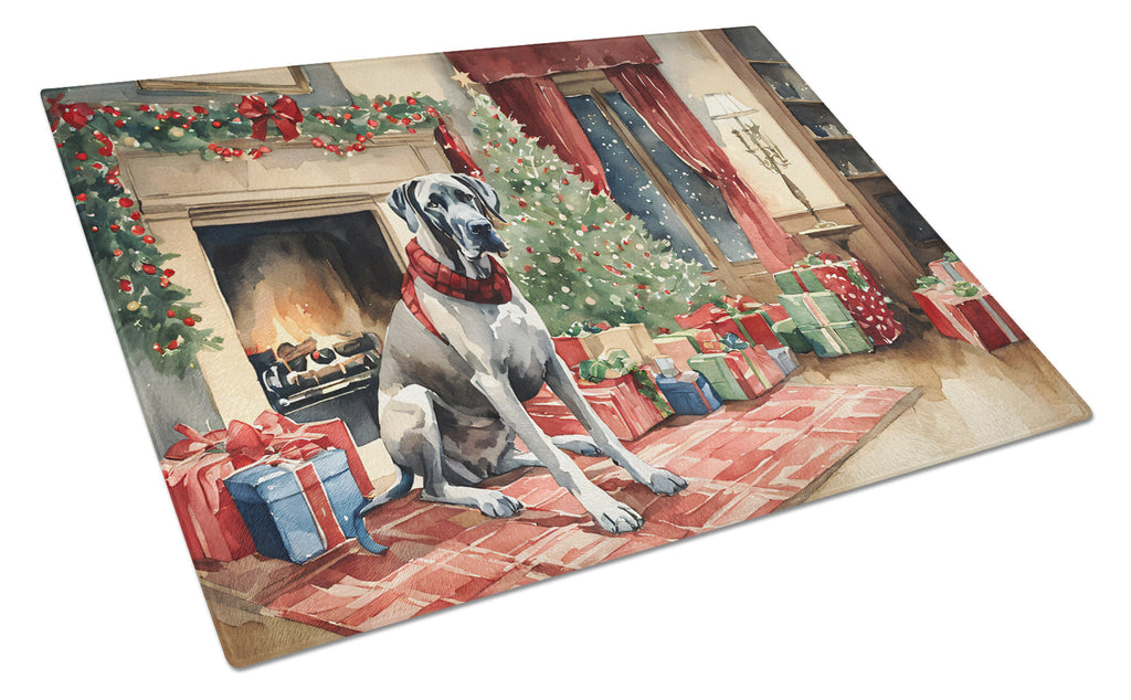 Great Dane Cozy Christmas Glass Cutting Board